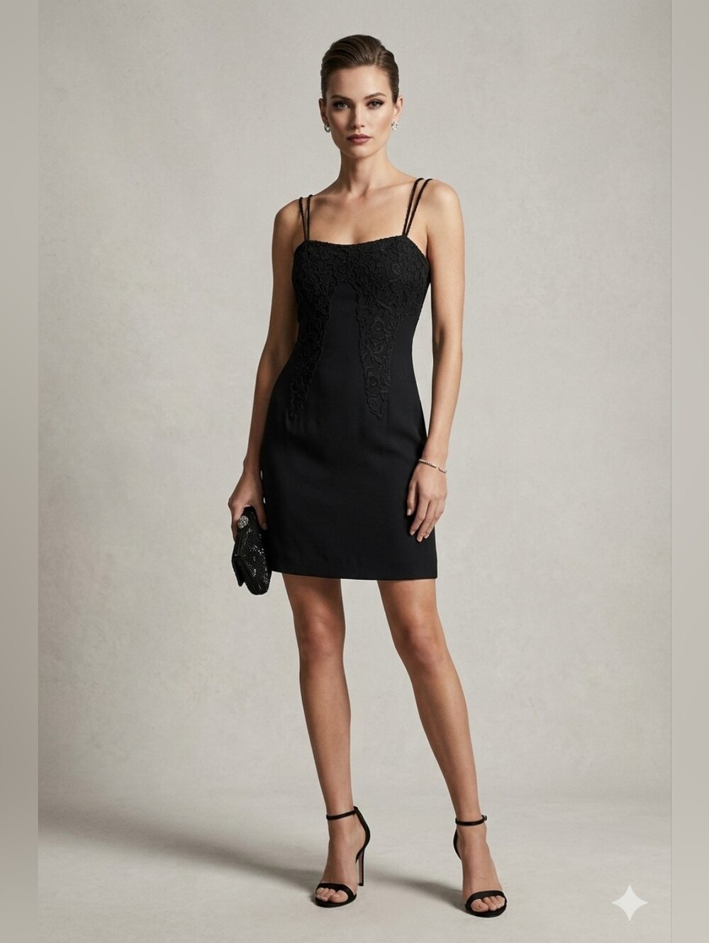 Vintage 90s Y2K Little Black Dress With Corded Lace Detail